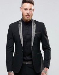 Приталенный пиджак с контрастной отделкой ASOS - Черный