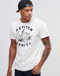 Белая эластичная футболка слим с вышивкой Abercrombie &amp; Fitch Tahiti