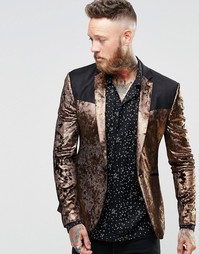 Бархатный блейзер суперзауженного кроя ASOS - Bronze
