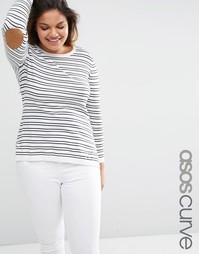 Полосатый джемпер с заплатками на локтях ASOS CURVE