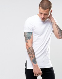 Белая длинная облегающая футболка с разрезами по бокам ASOS - Белый