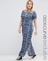 Платье макси с принтом тай-дай ASOS CURVE