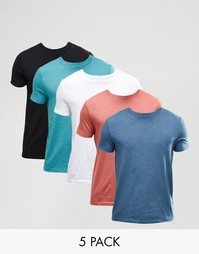 Набор из 5 футболок с круглым вырезом ASOS - СКИДКА 20%