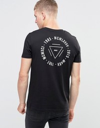 Черная удлиненная футболка с принтом на груди и спине ASOS - Черный
