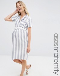 Льняное платье-рубашка в полоску ASOS Maternity
