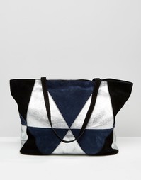 Замшевая сумка-шоппер в стиле пэчворк ASOS - Синий