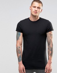 Черная облегающая футболка с отворотами на рукавах ASOS - Черный