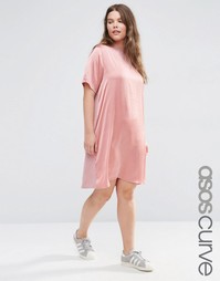 Платье-футболка с атласной вставкой спереди ASOS CURVE - Розовый