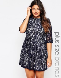 Кружевное короткое приталенное платье Praslin Plus - Темно-синий
