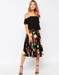 Расклешенная юбка миди с цветочным принтом Closet - Черный