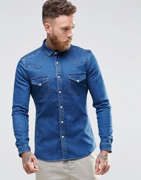 Джинсовая рубашка с длинными рукавами ASOS - Синий