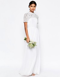 Платье макси с высоким воротом и декоративной отделкой ASOS BRIDAL