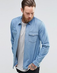 Джинсовая рубашка навыпуск с длинными рукавами и молнией ASOS - Синий