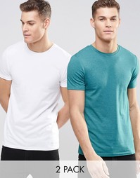 Набор из 2 облегающих футболок с круглым вырезом (белая/голубая) ASOS