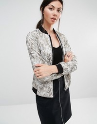 Helene Berman Bomber Jacket In Gold &amp; White Camo Jacquard