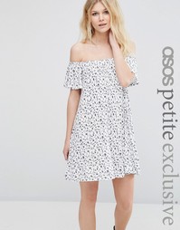 Платье с открытыми плечами и мелким цветочным принтом ASOS PETITE