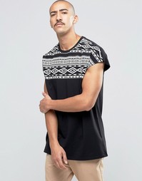Overszie-футболка с монохромной ацтекской отделкой на кокетке ASOS