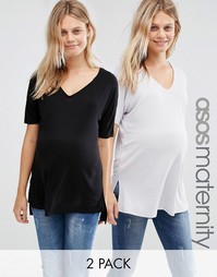 2 oversize‑футболки в рубчик с V‑образным вырезом для беременных ASOS