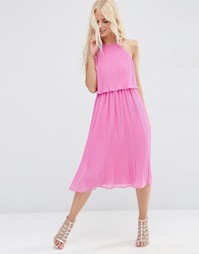 Двухслойное плиссированное платье миди ASOS - Розовый