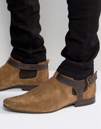 Песочные замшевые ботинки челси с кожаным ремешком ASOS - Stone