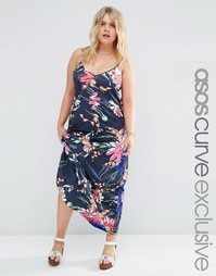 Платье макси с большими цветами и лямками сзади ASOS CURVE - Мульти