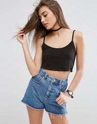 Топ в рубчик с волнистой кромкой ASOS - Черный