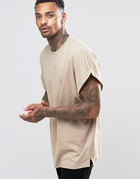Бежевая oversize-футболка с закатанными рукавами ASOS - Blonde
