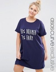 Футболка для сна с принтом 30% Dreamer 70% Fairy ASOS CURVE