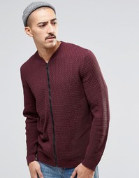 Бордовая вязаная куртка‑пилот с узором косичка ASOS - Burgundy