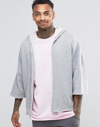 ASOS Hooded Jersey Kimono With Raw Edges - Серый меланж