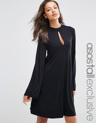 ASOS TALL Swing Dress with Long Sleeves and Keyhole - Черный