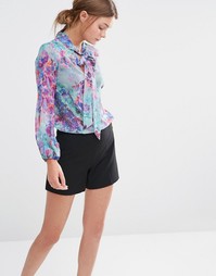 Блузка с длинными рукавами, бантиком и цветочным принтом Closet