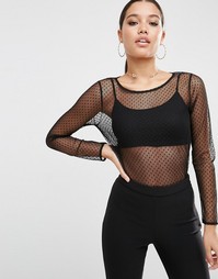 Короткий топ с верхним слоем в горошек ASOS - Черный