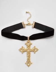 Ожерелье с крестом в стиле барокко Rock N Rose Gabrielle - Черный
