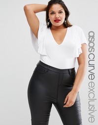 Боди с глубоким вырезом и рукавом-бабочкой ASOS CURVE - Белый