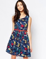 Приталенное платье с цветочным принтом Yumi - Темно-синий