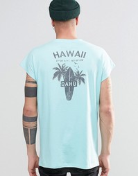 Oversize-футболка без рукавов с принтом сзади ASOS - Eggshell blue
