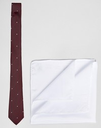 Галстук в горошек и белый платок для нагрудного кармана ASOS - СКИДКА