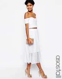 Кружевная плиссированная юбка миди ASOS TALL - Белый