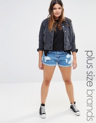 Джинсовые шорты с потертостями и принтом звезд Boohoo Plus - Синий