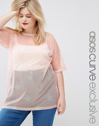Длинная футболка с принтом ASOS CURVE - Blush