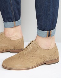 ASOS Brogue Shoes in Stone Suede With Natural Sole - Stone