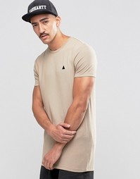 Бежевая удлиненная футболка с вышивкой ASOS - Серебристо-бежевый