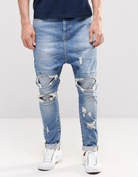 Синие джинсы с заниженным шаговым швом и прорехами ASOS