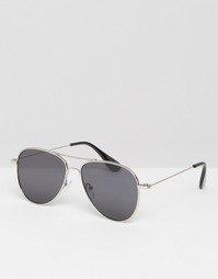 Солнцезащитные серебристые очки-авиаторы с плоскими стеклами ASOS