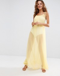 Пляжное свободное платье макси с завязками на плечах ASOS - Желтый
