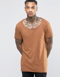 Длинная футболка из фактурного меланжа с овальным вырезом и краем ASOS