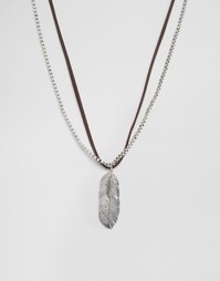 ASOS Faux Leather Necklace With Feathers - Коричневый