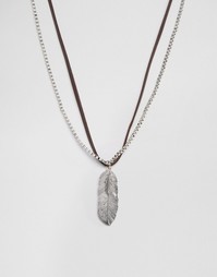 ASOS Faux Leather Necklace With Feathers - Коричневый