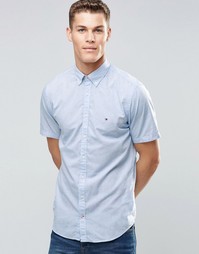 Синяя поплиновая рубашка с короткими рукавами Tommy Hilfiger
